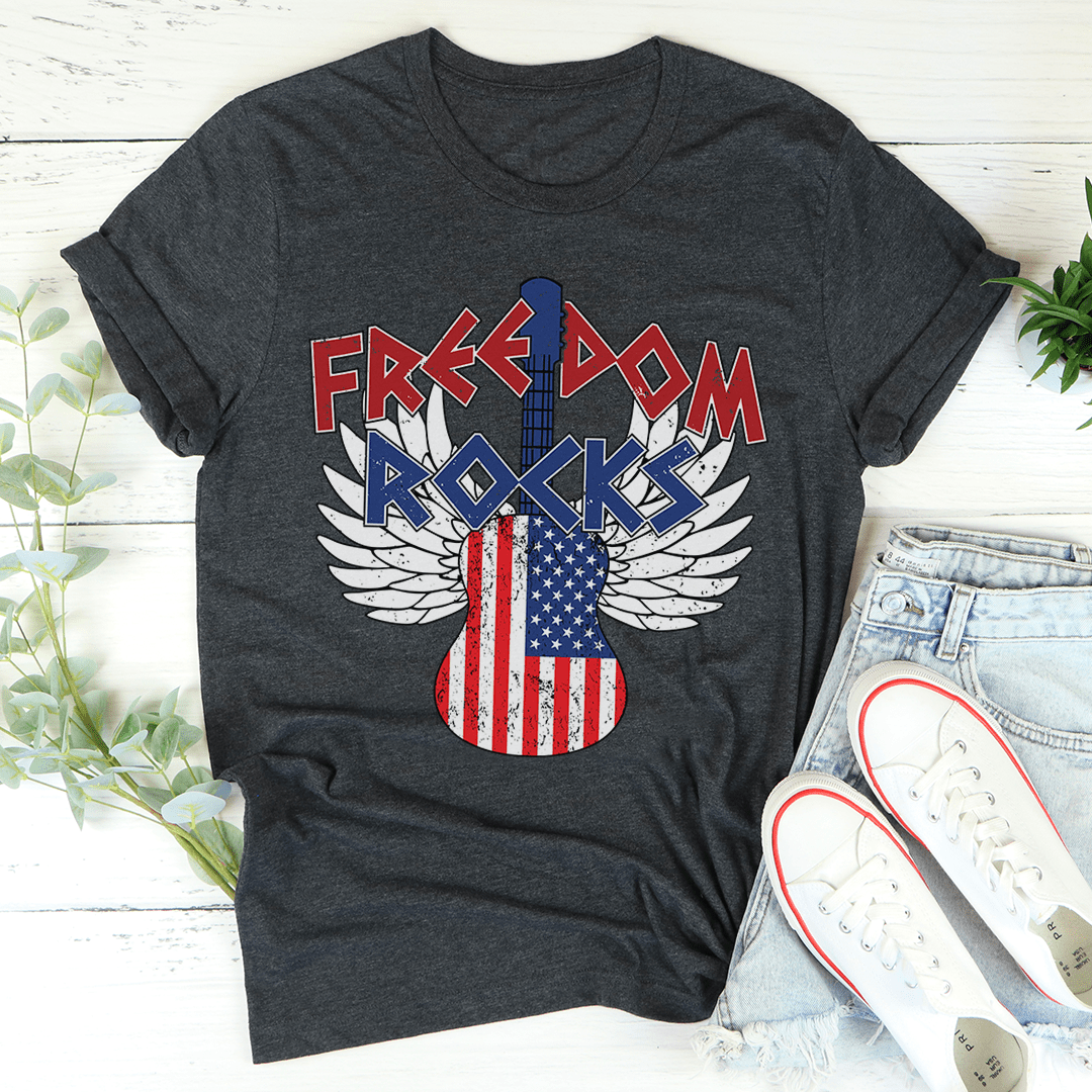 Dark grey heather crewneck T-shirt with centered eagle graphic and patriotic flag