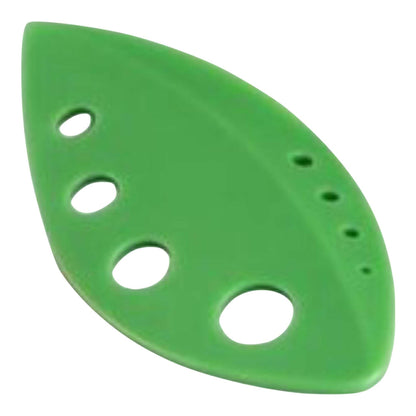 Green perforated silicone scrub sponge for cookware, triangular shape.