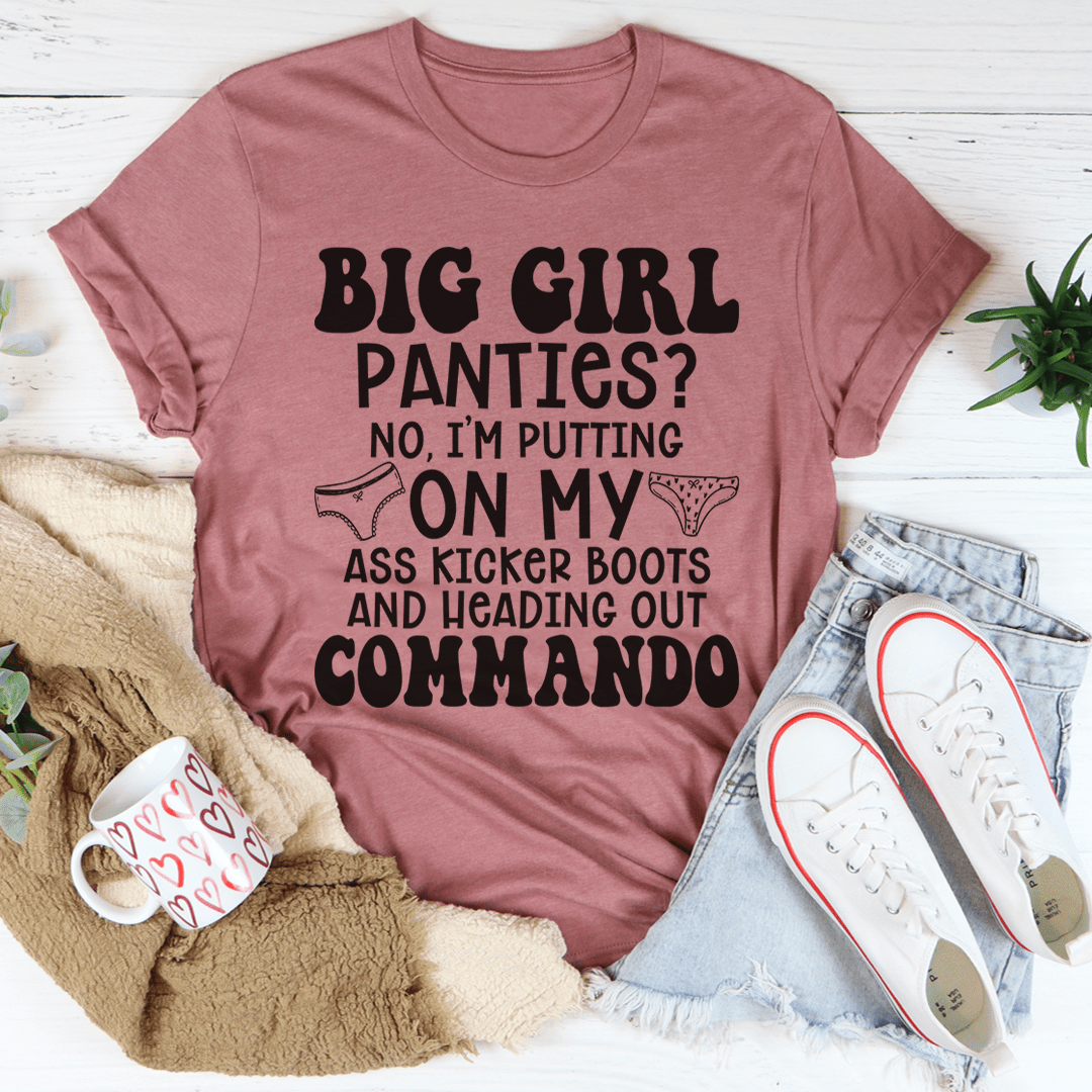 Mauve T-shirt with black slogan graphic on the center front