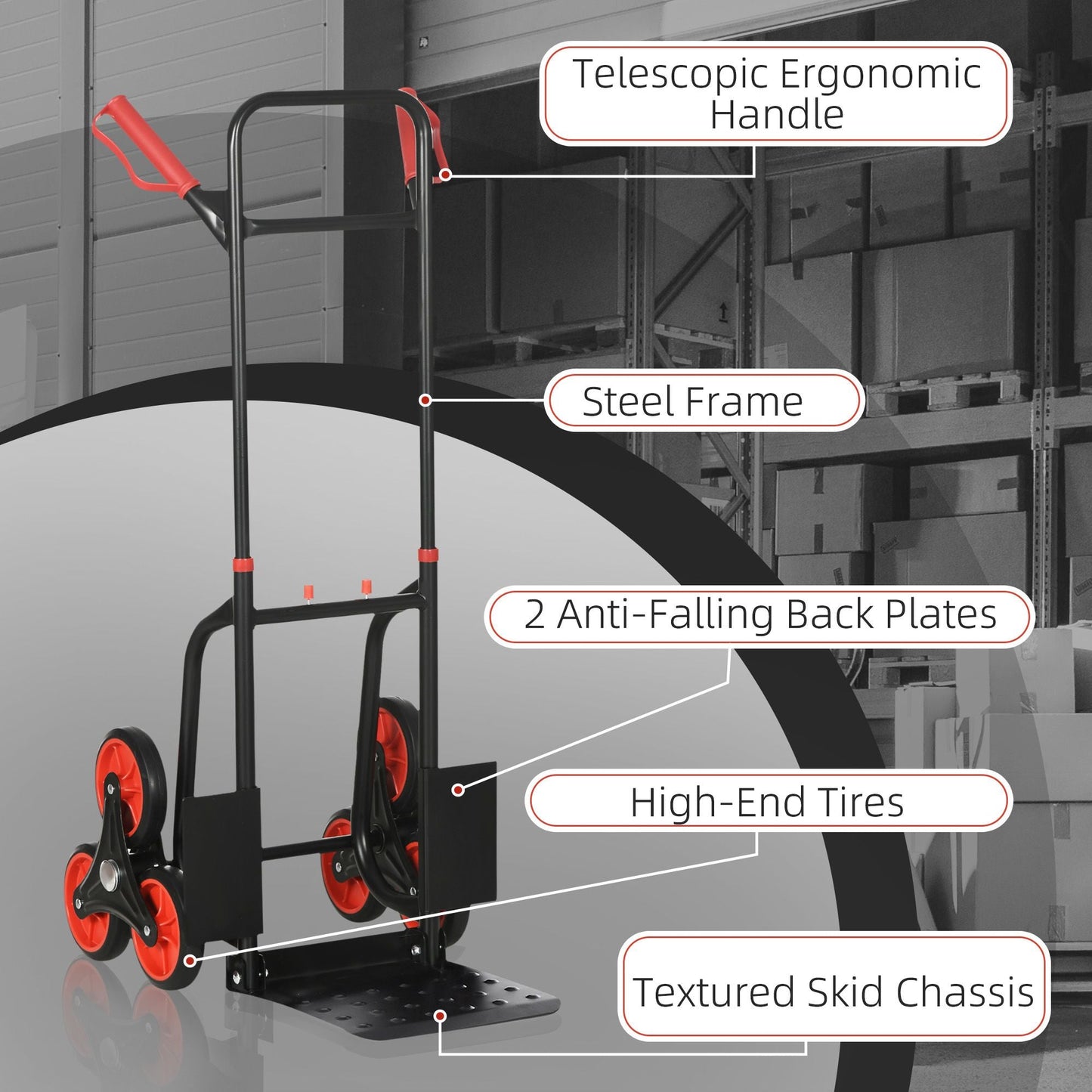 Stair Conqueror: 6-Wheel Foldable Steel Hand Truck, 330lbs Load Capacity for Effortless Climbing