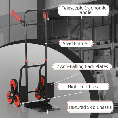 Stair Conqueror: 6-Wheel Foldable Steel Hand Truck, 330lbs Load Capacity for Effortless Climbing