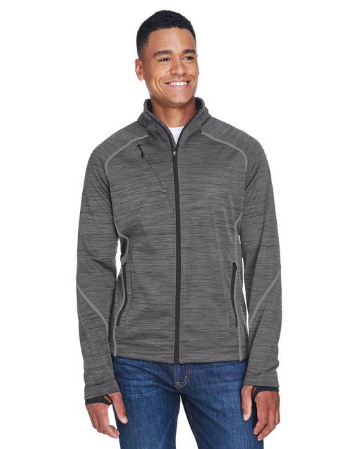 Men's bonded fleece jacket, gray melange with full-zip front and stand collar