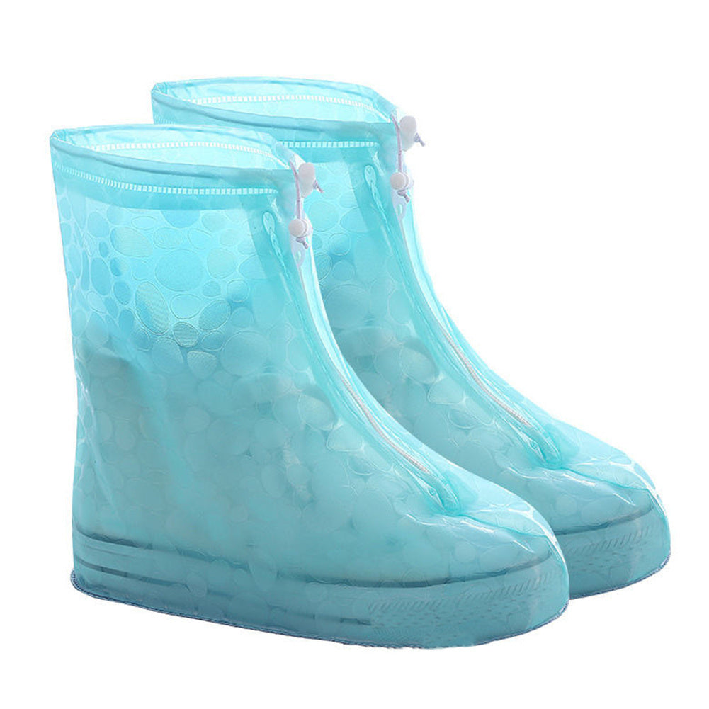 Reusable rain boot covers, light teal waterproof slip-on with textured finish and elastic cuff