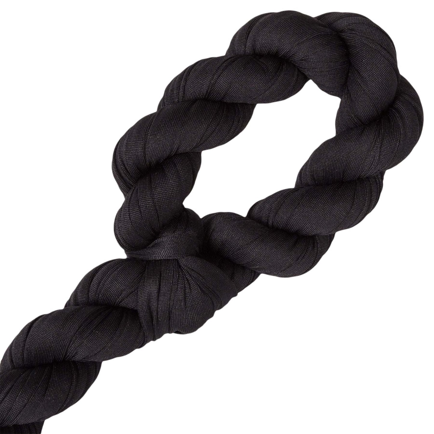 Black braided dog leash with braided loop knot detail and rope texture
