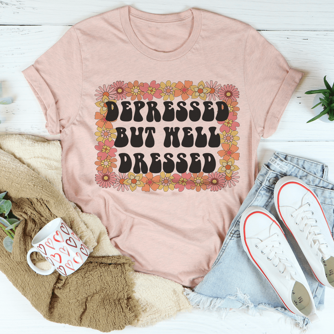 Mauve graphic slogan T-shirt with floral border, crew neck.