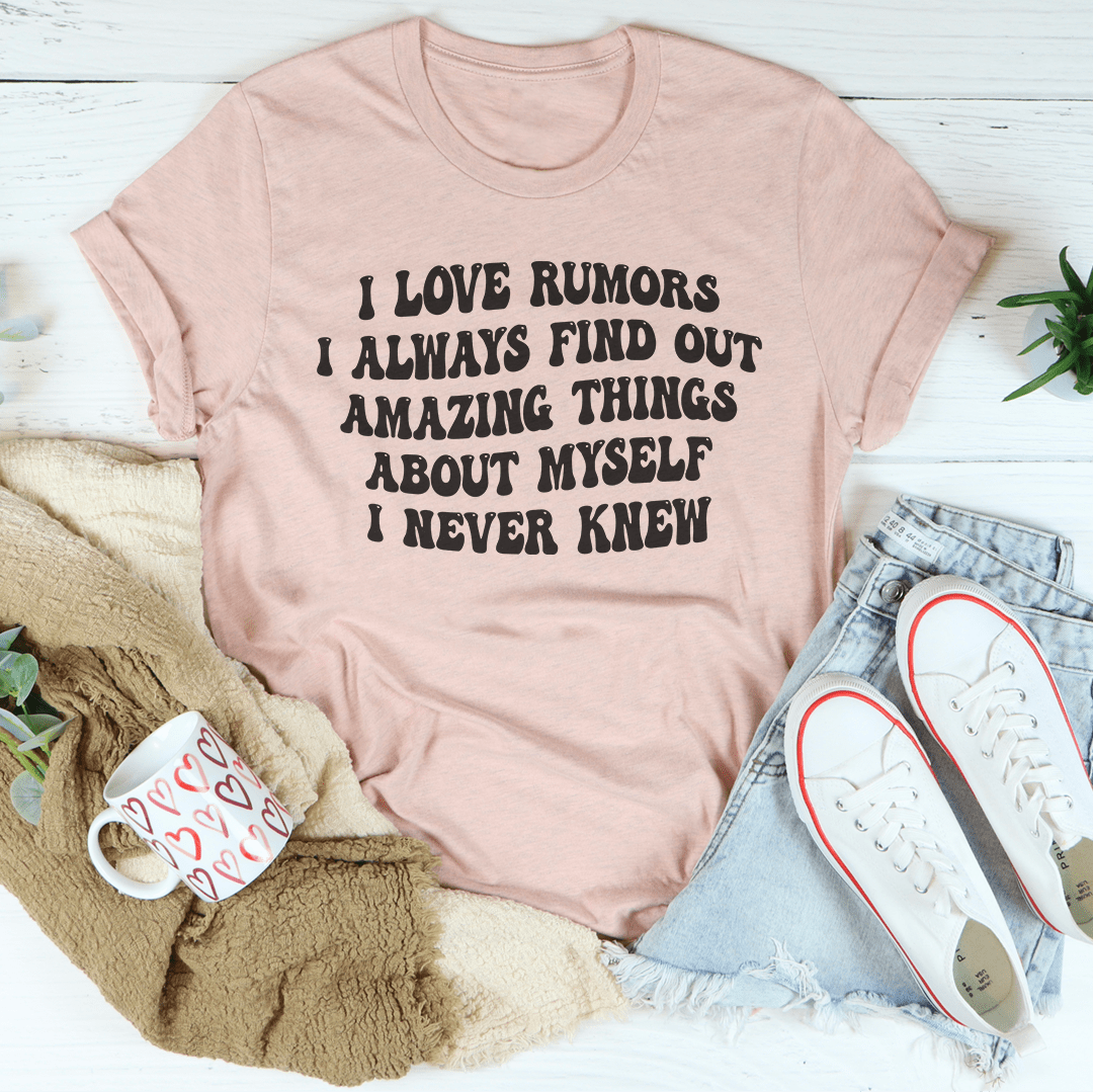 Peach heather crewneck T-shirt with bold black quote graphic on front