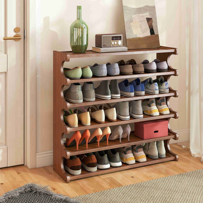 5/6-layer practical storage rack, shoe rack, space-saving design, multi-layer independent storage rack, wood grain finish, easy to assemble, self-supporting cubic shoe storage rack, storage rack, sui