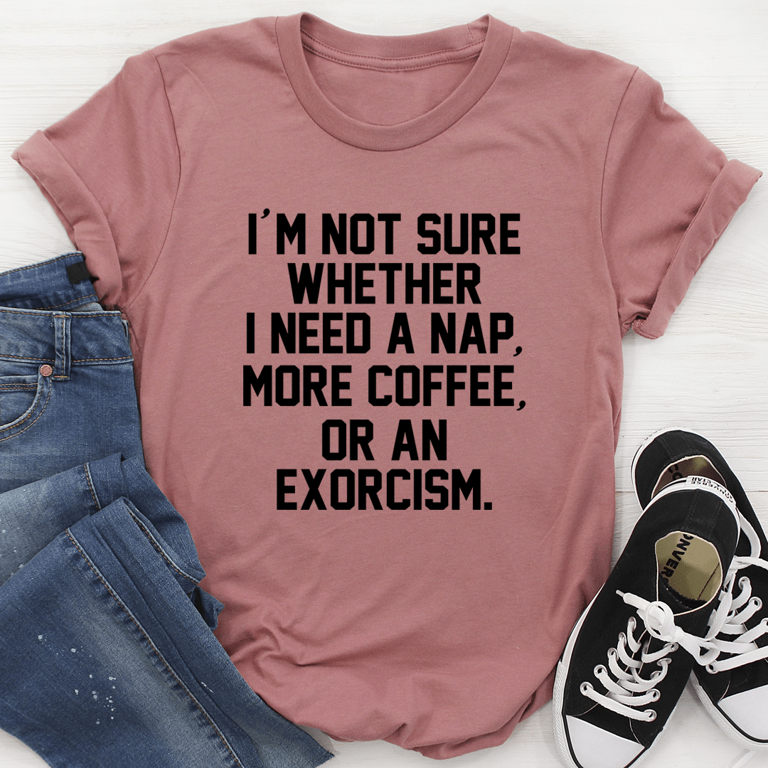 Printed slogan T-shirt, mauve, crew neck, bold white 'I'm not sure' text