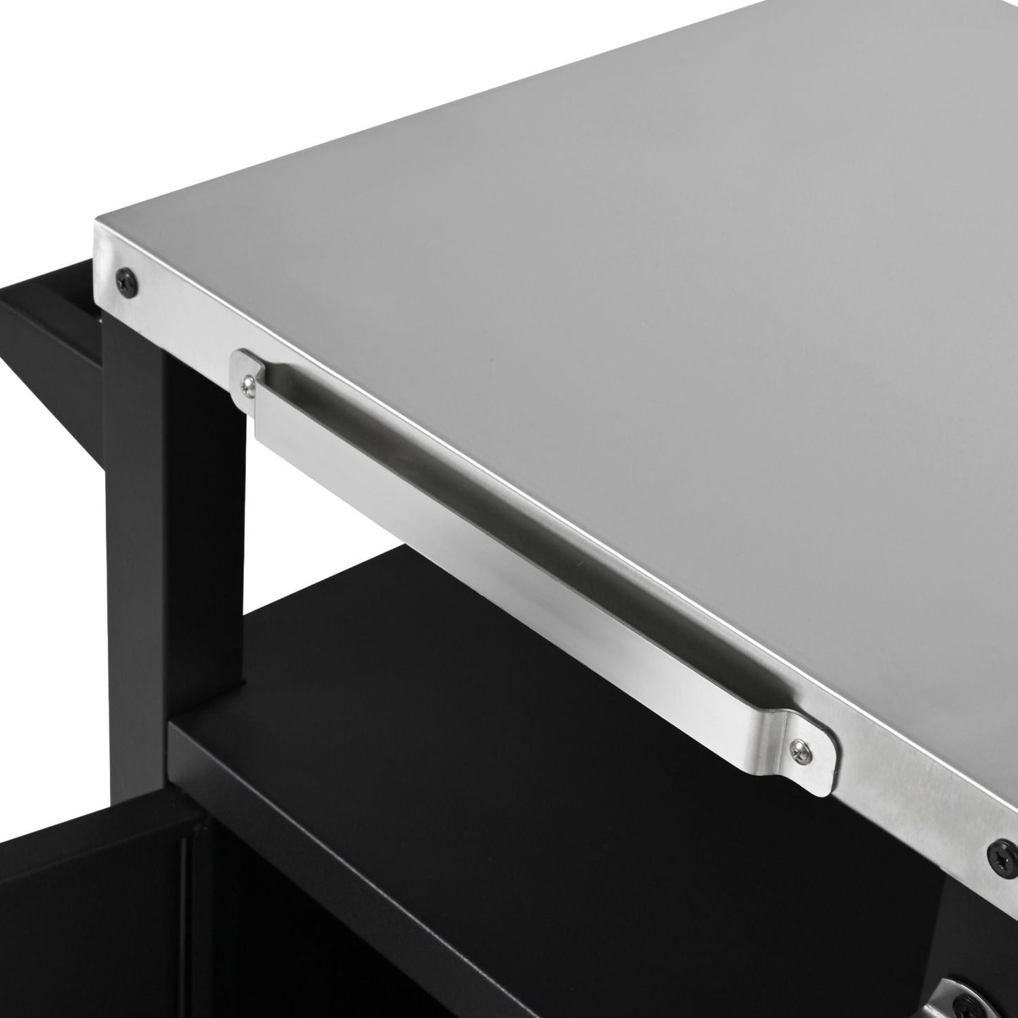 K&K 33.9" Outdoor Grill Cart with Drop Leaf, Outdoor Metal Bar Cart Pizza Oven Table with Wheels, Stainless Steel Top, Outdoor Kitchen Island with Storage Cabinet & Spice & Paper Rack for BBQ, Waterpr