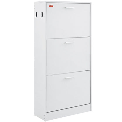 VEVOR Shoe Cabinet with 3 Flip Drawers, Shoe Storage Cabinet for Entryway, Free Standing Shoe Storage Organizer with Side Hooks for Heels, Boots, Slippers in Hallway, Living Room