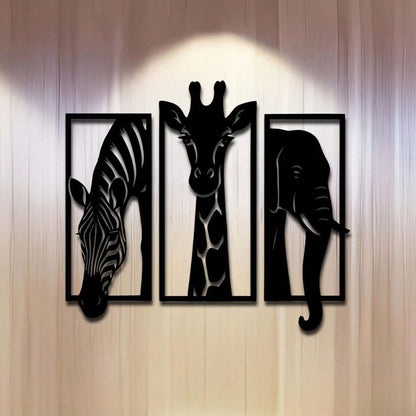 CIFbuy Metal Baked Paint African Animal 3-Piece Wall Art Set Zebra Giraffe Elephant Home Decor (TikTok, temu pickup)