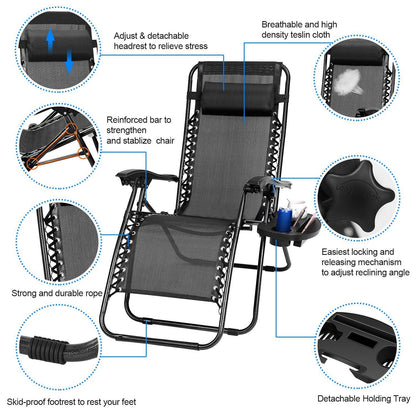2Packs Zero Gravity Lounge Chair with Dual Side Tray 330lbs Load Foldable Recliner Chair