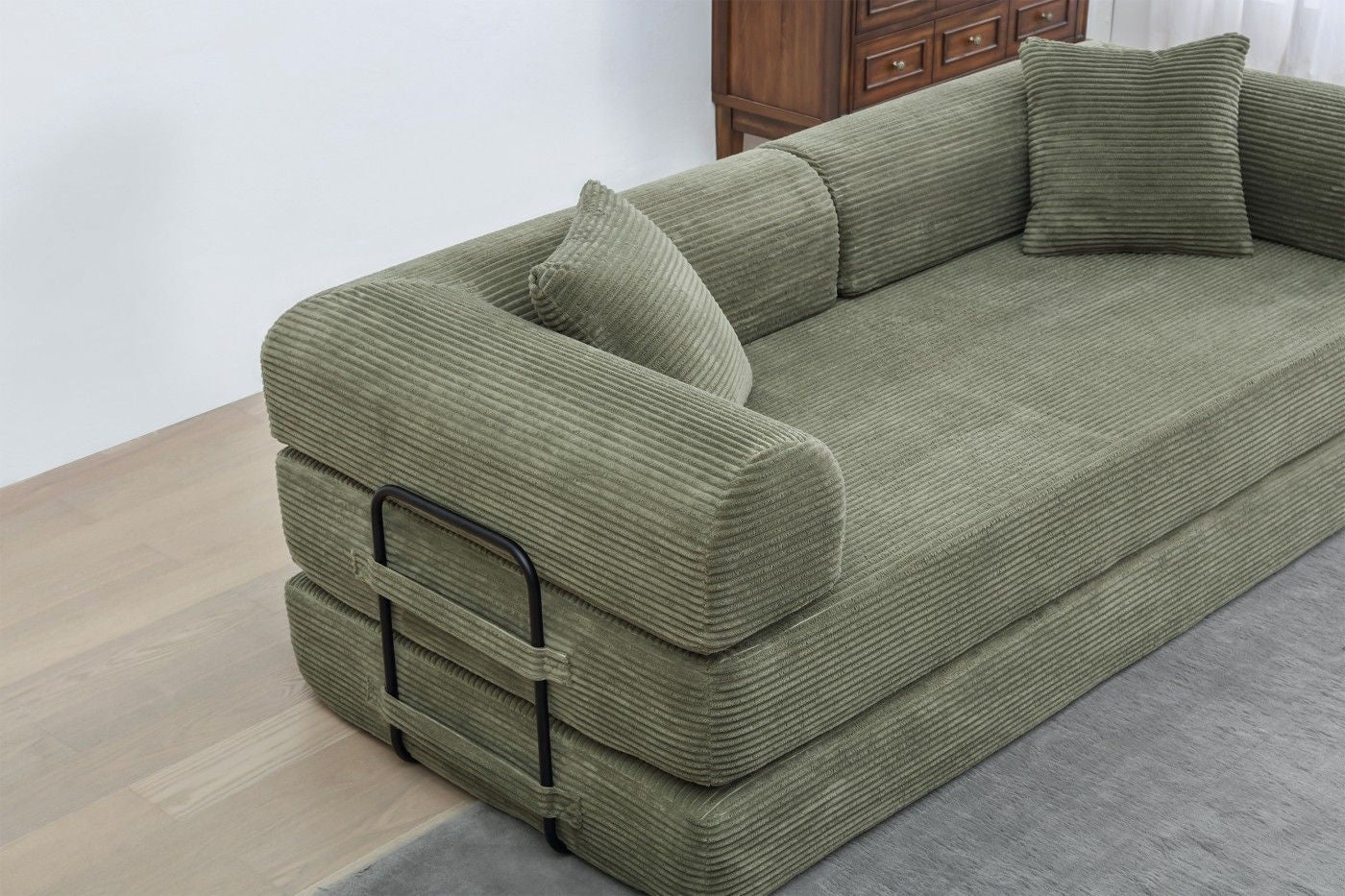 Foldable Sofa Bed, 77.9'' Folding Floor Couch, Compressed Convertable Sleeper Sofa, Memory Foam Couch with Pillow Back Support Armrest, 4-in-1 Futon Sofa Bed for Living Room, Army green