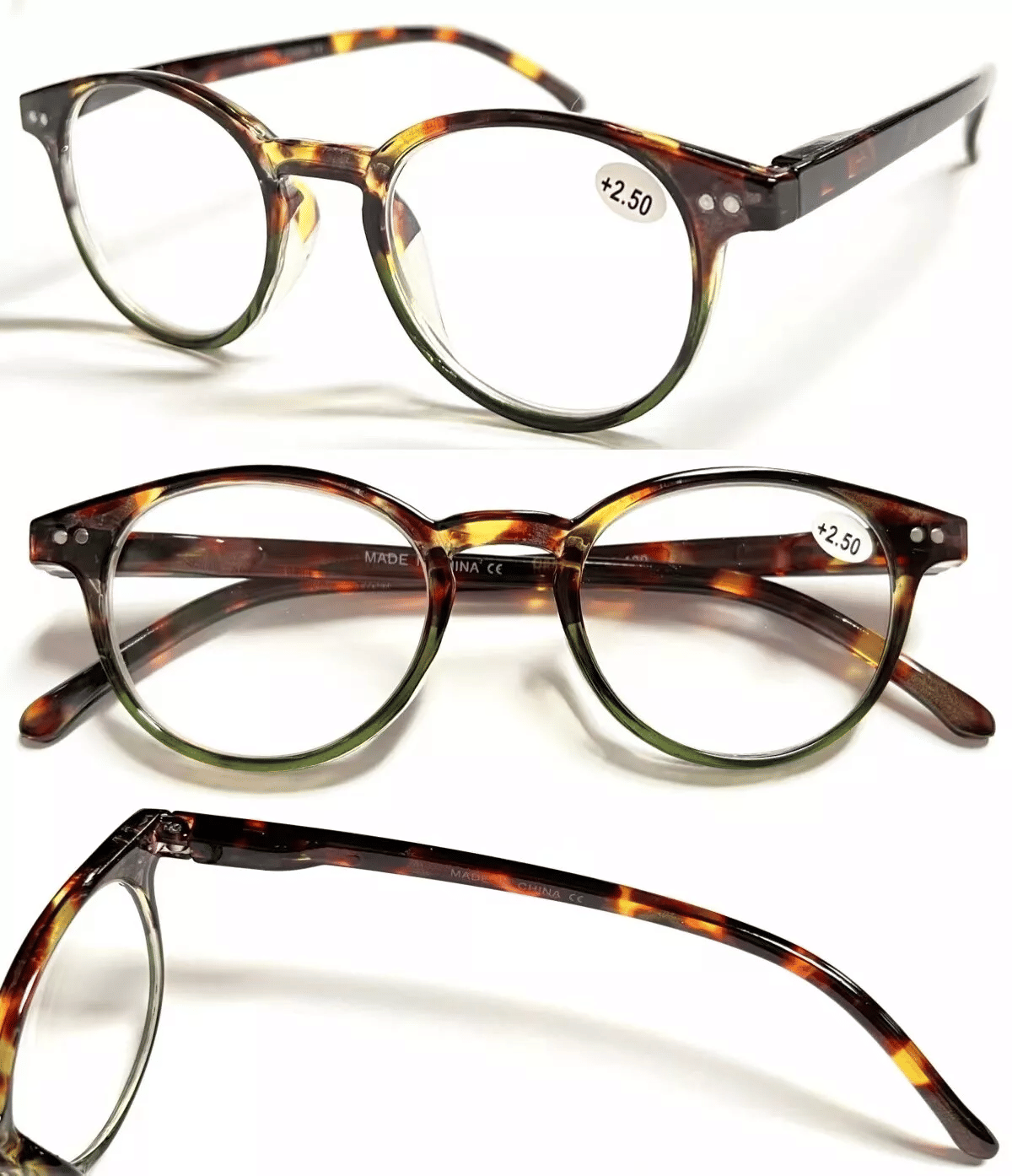 Tortoiseshell round reading glasses set of two, blue-tinted lenses