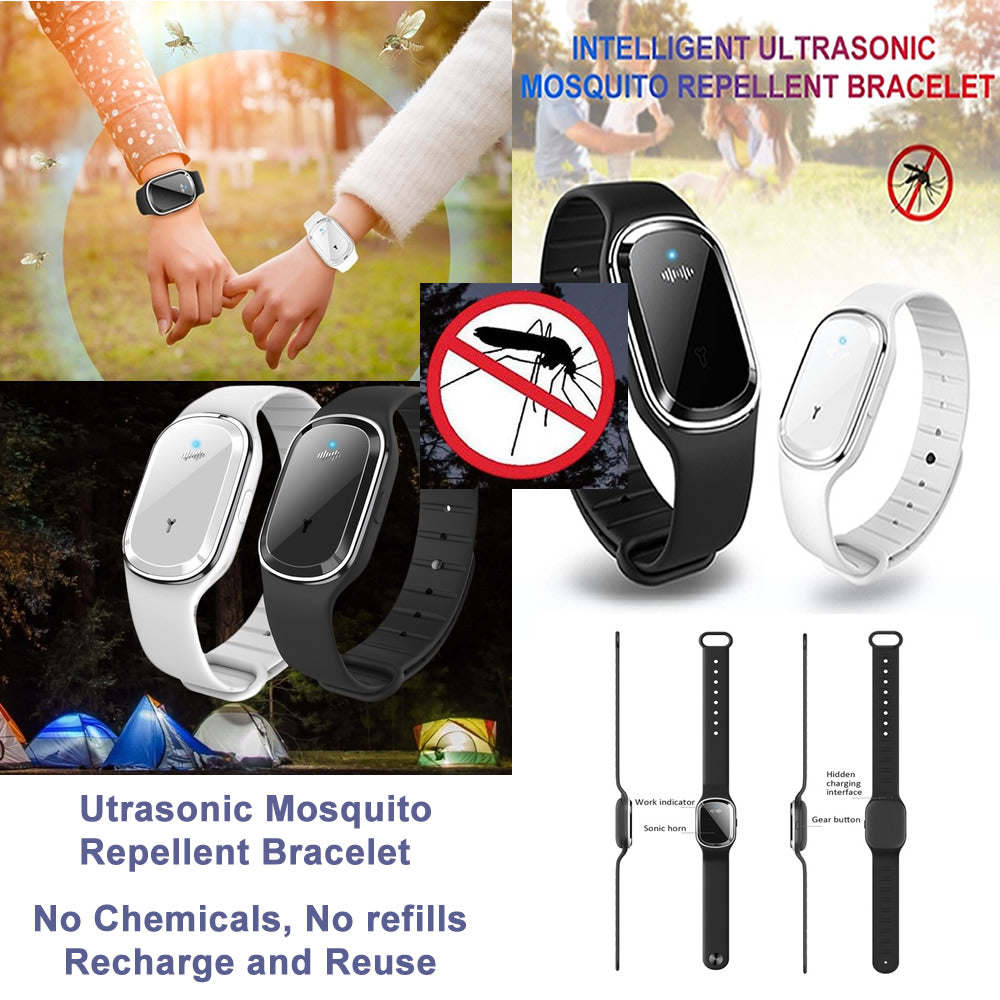 Mosquito repellent bracelet watch bands, black and white with oval ultrasonic modules