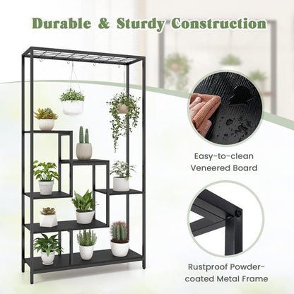 6-Tier Tall Plant Stand 71 Inch Metal Indoor Plant Shelf with 10 Hanging Hooks