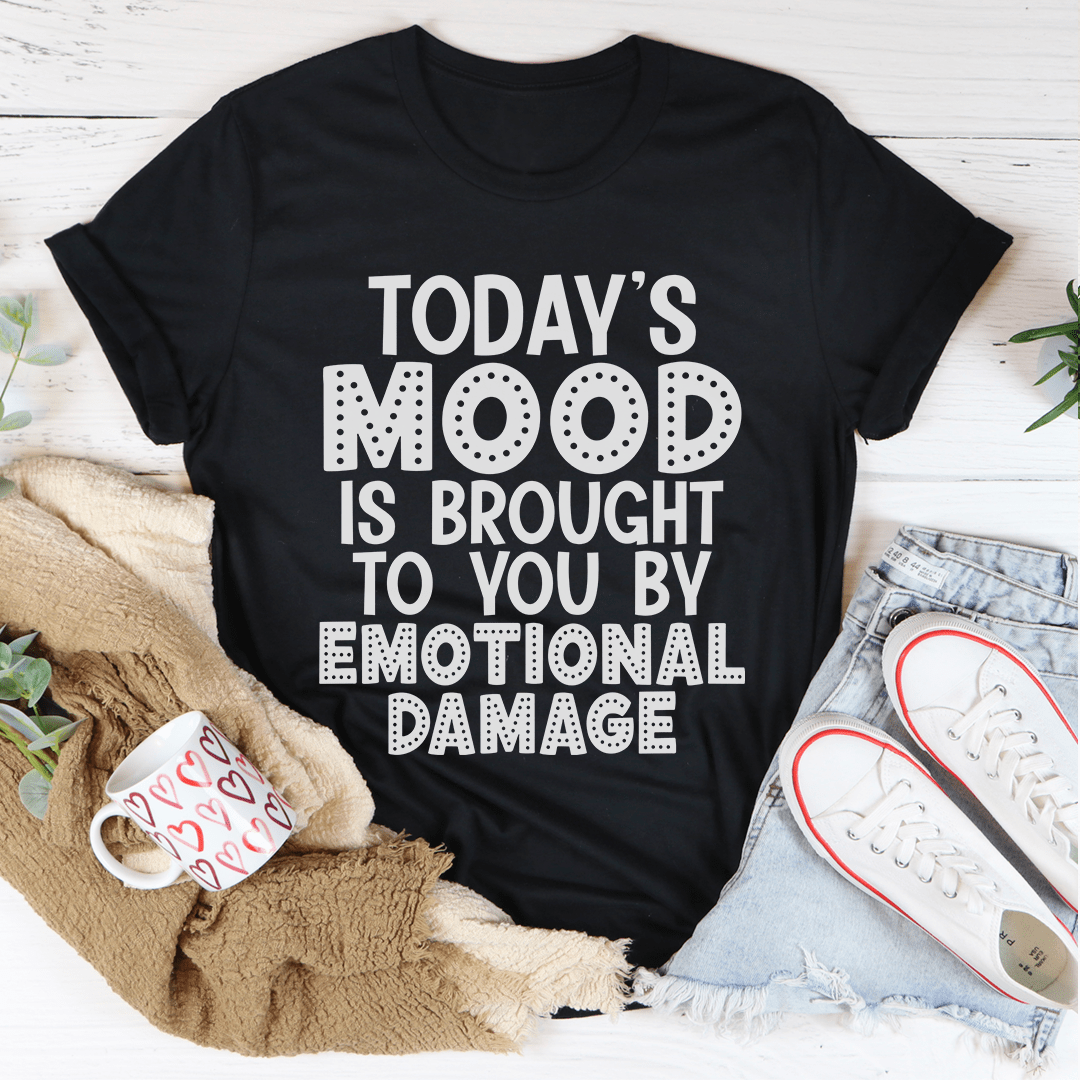 Black graphic T-shirt with 'Today's Mood' front print