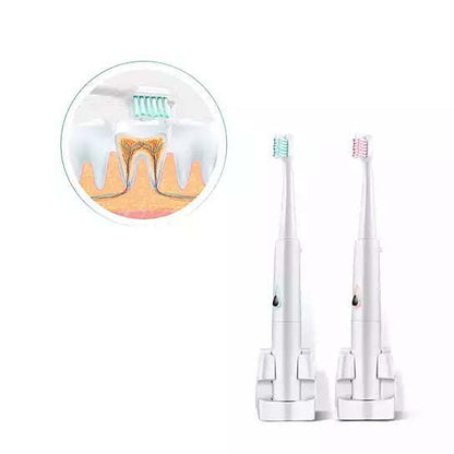 Ultrasonic electric toothbrush set with two upright handles and 2 spare heads