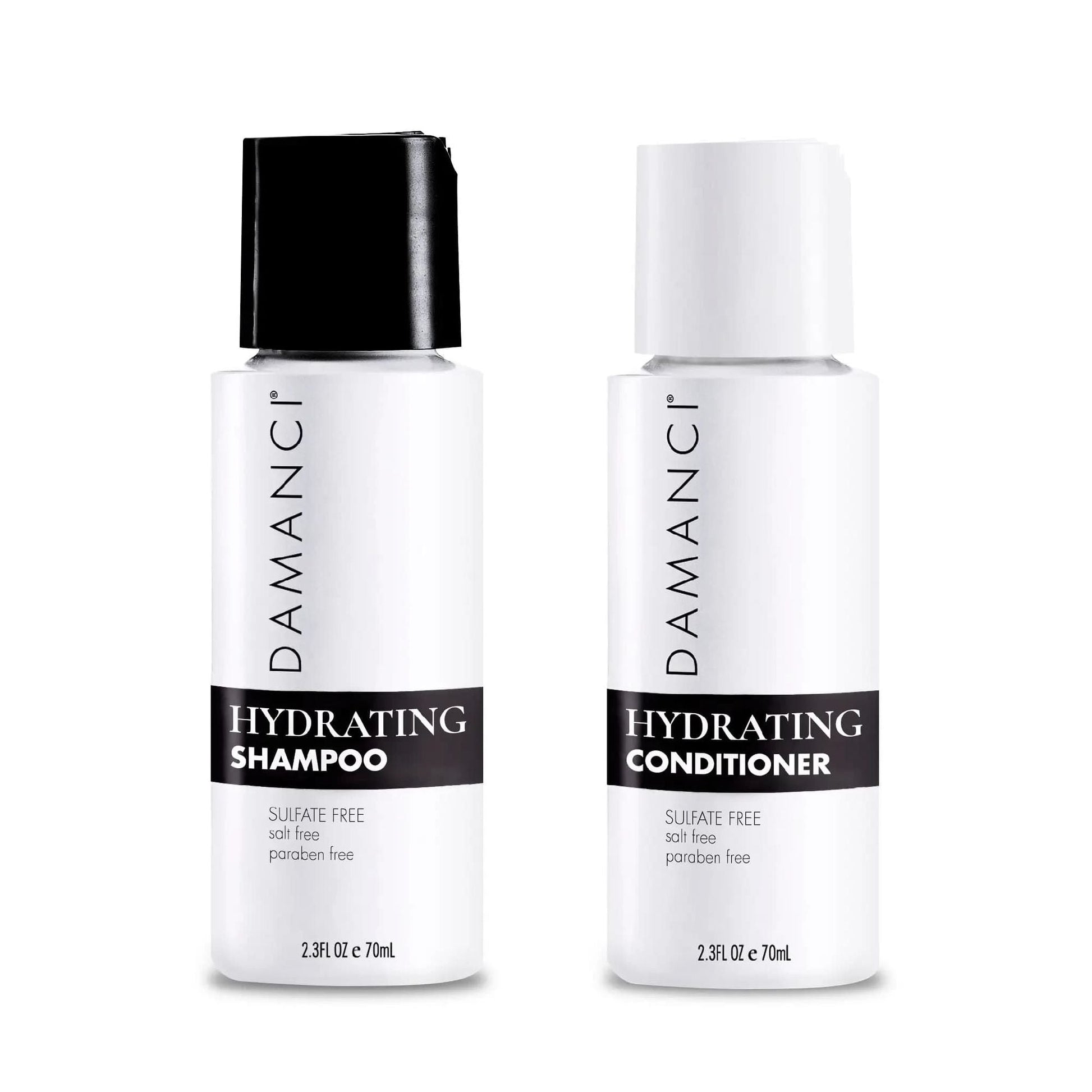 Hydrating shampoo and conditioner duo bottles, white with black pump caps