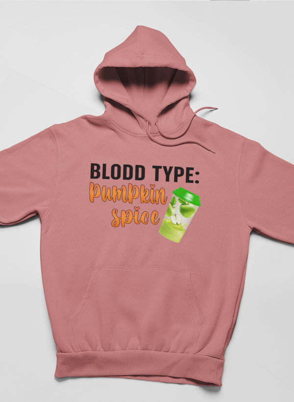 Dusty rose pullover hoodie with front graphic and kangaroo pocket