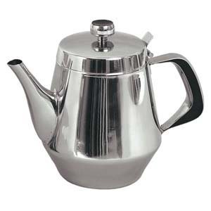 Stainless steel gooseneck tea pot with vented hinged lid and top knob