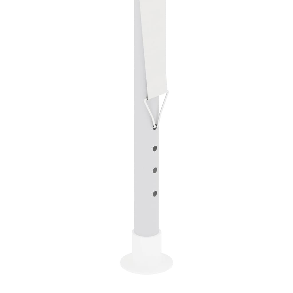 White tent frame leg with metal connector and hanging strap