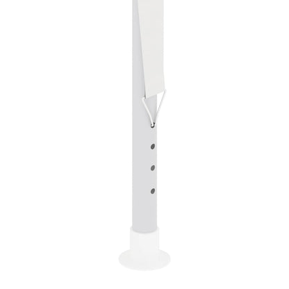 White tent frame leg with metal connector and hanging strap