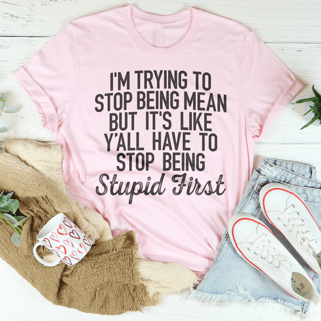 Pink graphic slogan T-shirt with crew neck and short sleeves