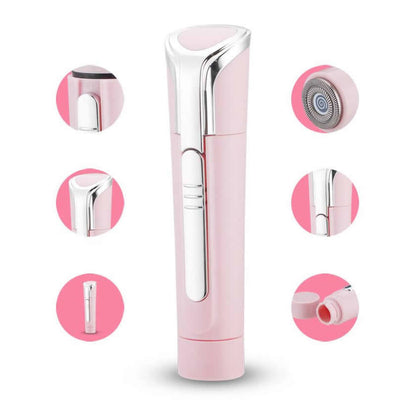 Pink 4-in-1 beauty grooming wand with display window and rotating facial head