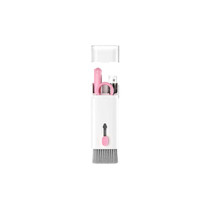 7-in-1 cleaning tool set case with pink handle loop and gray brush attachment