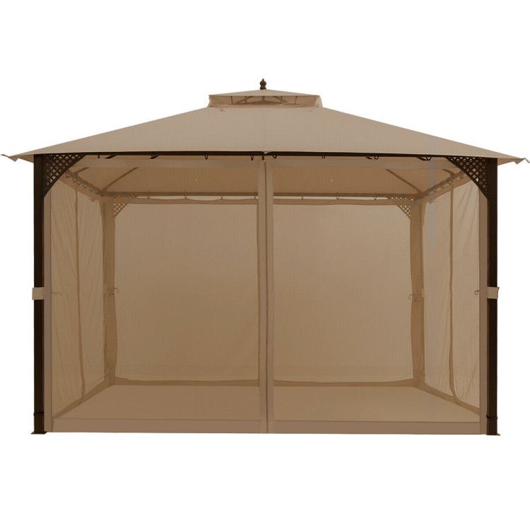 12 x 10 Feet Outdoor Double Top Patio Gazebo with Netting