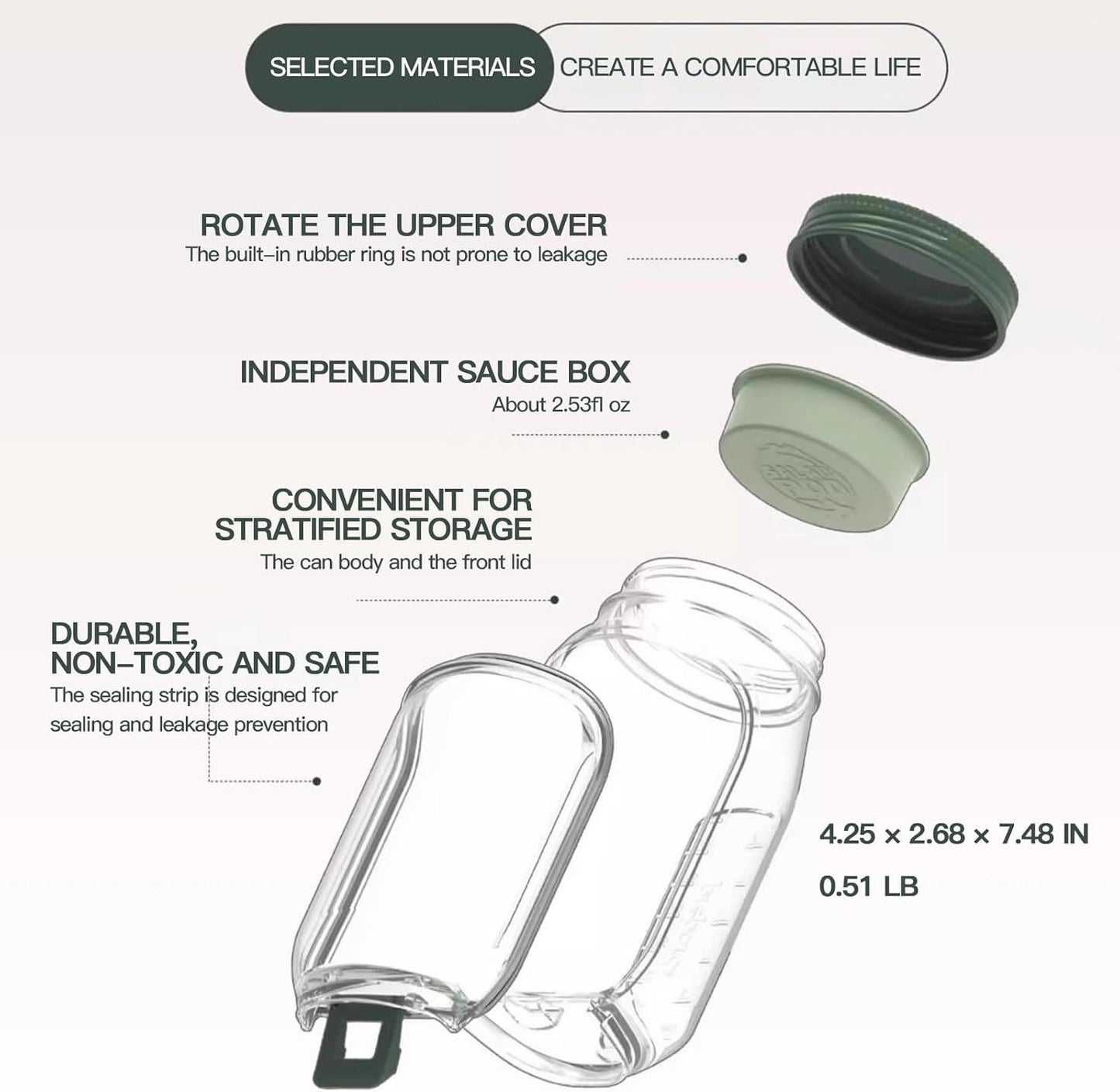 Salad Container with Side Opening, Leak-Resistant Design with Dressing Cup & Lid, Dishwasher & Freezer Safe for Office, Travel & Outdoors (green)