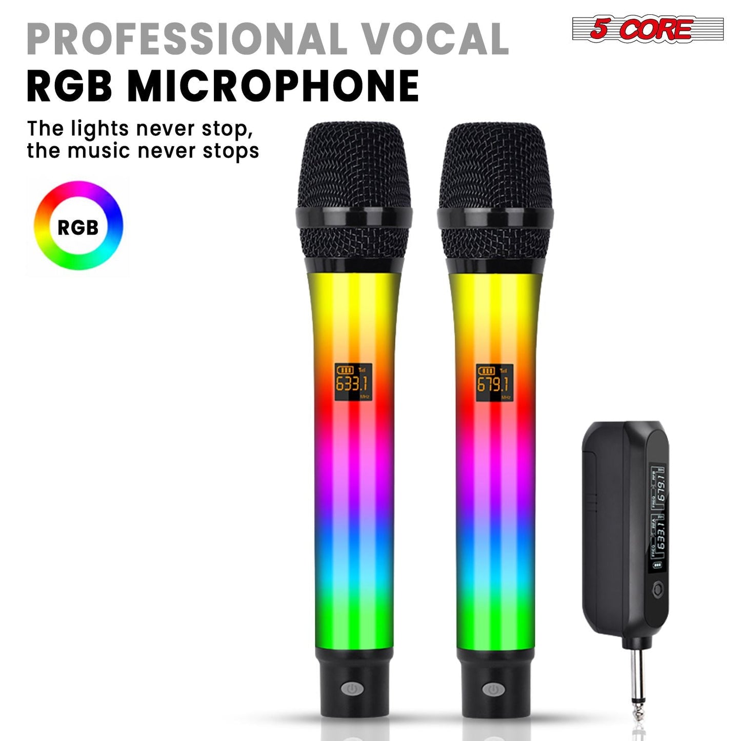 5 Core Microphone Wireless Karaoke Singing Mic Rechargeable Microfono w Lights