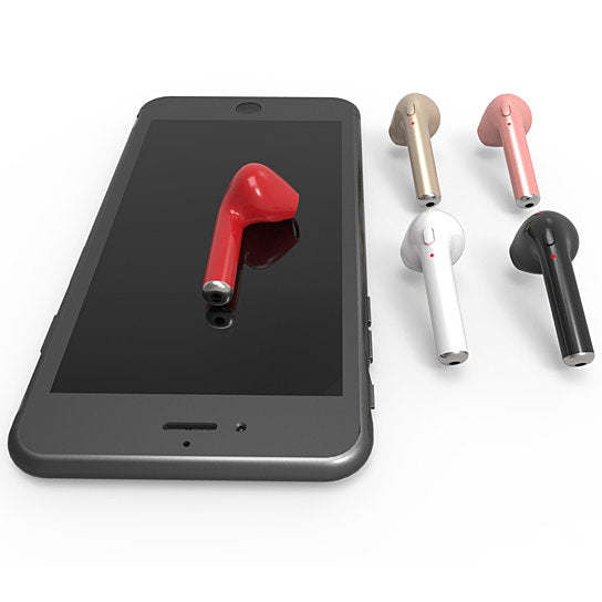 Wireless Bluetooth earbuds with charging case, red and white shown with others
