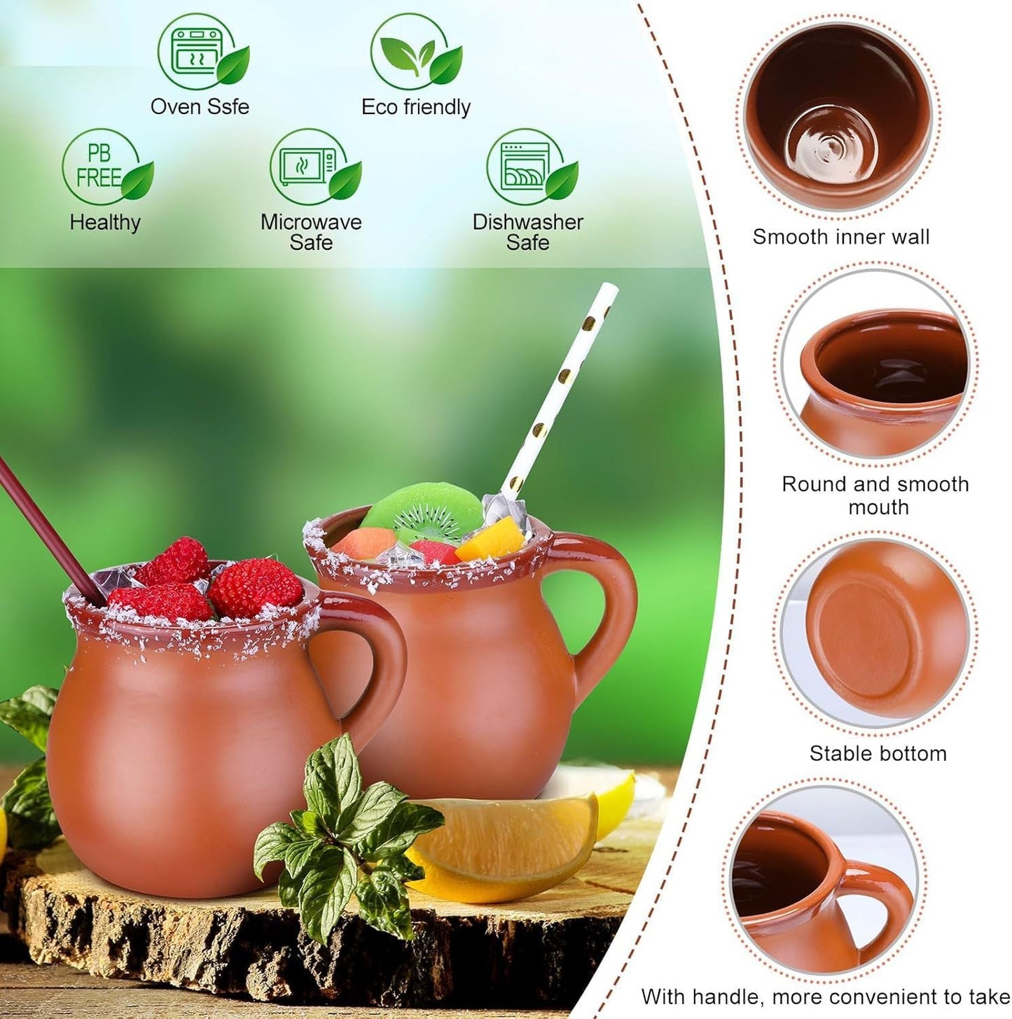 Pack of 12 12 oz Cantaritos De Barro Clay Cups Mexican Clay Mugs Fiesta De Barro Mexicanos Coffee Mugs, Cocktail Glasses and Tea Cups for Tequila, Margaritas, Mojitos Cold Hot Drinks (Brick Red)