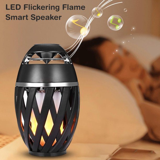 Outdoor LED torch with Bluetooth speaker, black lantern with flickering flame light