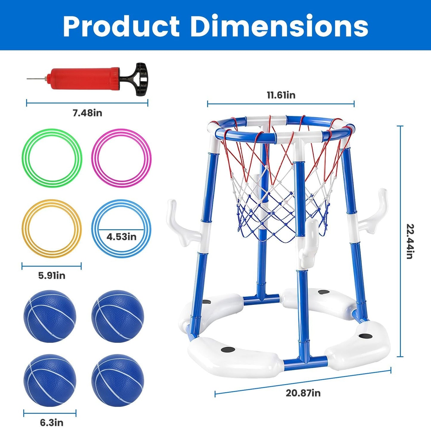 Summer Pool Basketball Hoop Toy Set With 4 Basketballs 4 Circles Pump Floating Swimming Pool Basketball Games Poolside Water Play Toy For 3-12Years Old Kids Adults