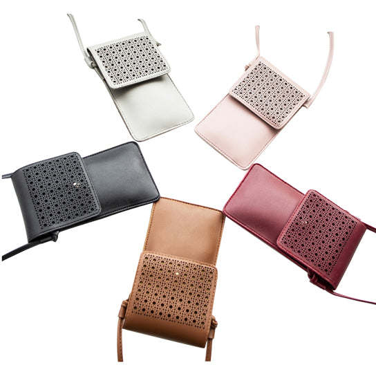 Multi mini transparent phone and card holder crossbody bag set with perforated fronts, mixed colors