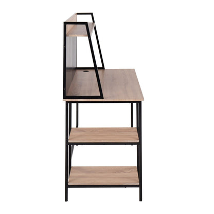 Geo Shelf Contemporary Desk in Black Steel and Natural Wood by