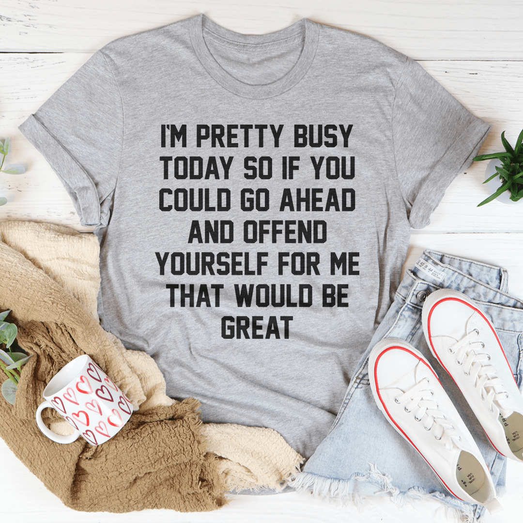 Heather gray crew-neck graphic T-shirt with dark slogan text on the front