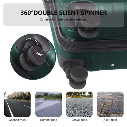 Luggage Sets ABS Hardshell 3pcs Luggage, Lightweight Durable Suitcase sets Spinner Wheels Suitcase with TSA Lock 20''24''28'' Available(Dark Green)