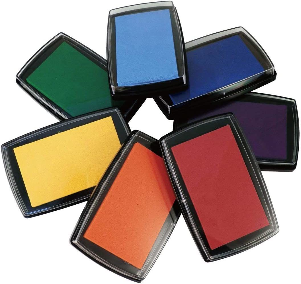 Washable ink stamp pad set with assorted colored ink pads in black cases
