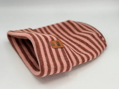 HAAKWEAR Theta Stitch RORO Cuffed Beanie (Patent Pending Design)-Pink/Burgundy, Made in USA