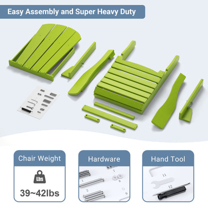 Folding adirondack chair parts set in bright green with hardware and tools