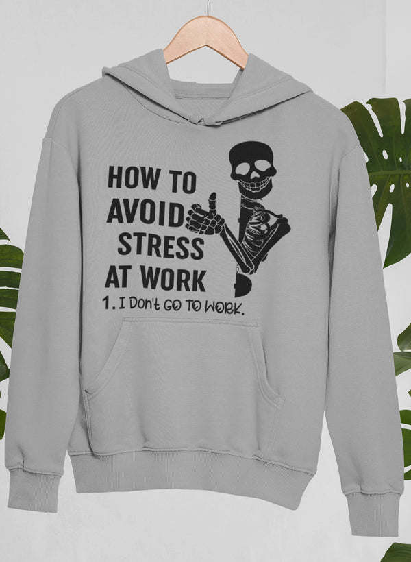 Light gray hoodie with front pocket and skull hand graphic on chest