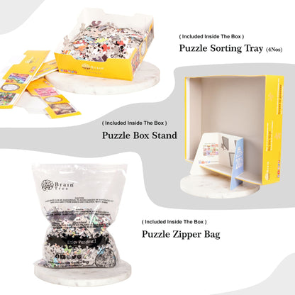 Jigsaw puzzle accessories set: sorting tray, box stand, and zipper bag in pouch