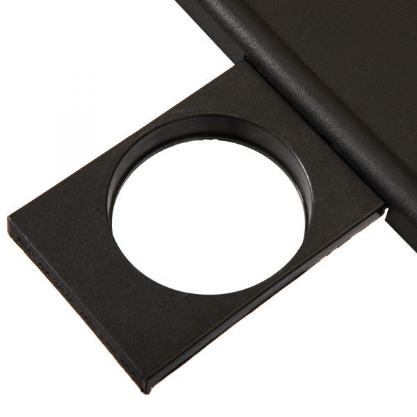 Black cup holder cutout on TV tray tabletop