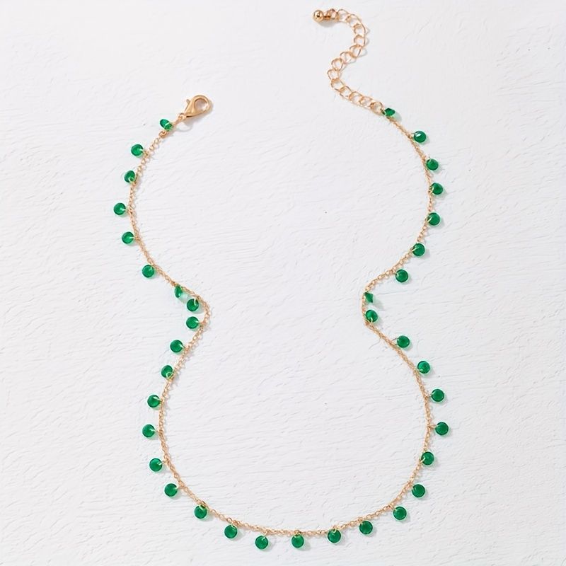 St. Patrick's Day Vintage Irregular Green Pendant Necklace Neck Chain Choker