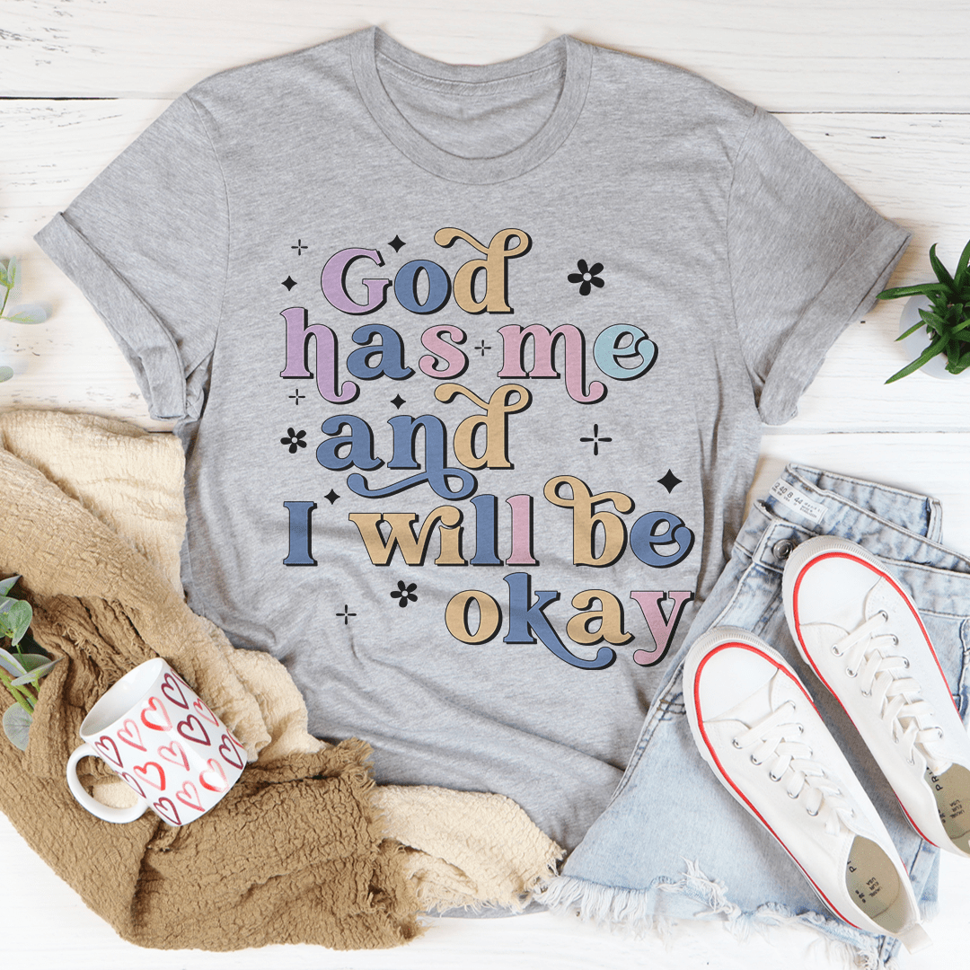 Dark gray crew-neck T-shirt with colorful faith quote graphic on the front