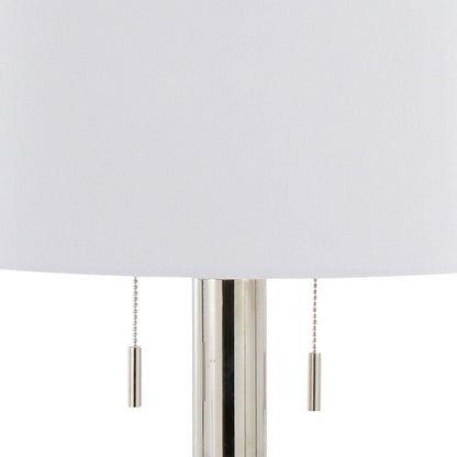 Master 29" Contemporary Metal Table Lamp in Polished Nickel and White Linen Shade from Grandview Gallery by - Set of 2